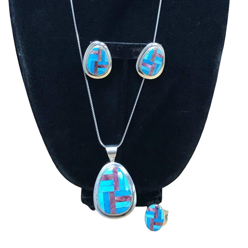 DTR Jay King Sterling Silver Turquoise Spiny Oyster Inlaid Jewelry Set 57g
